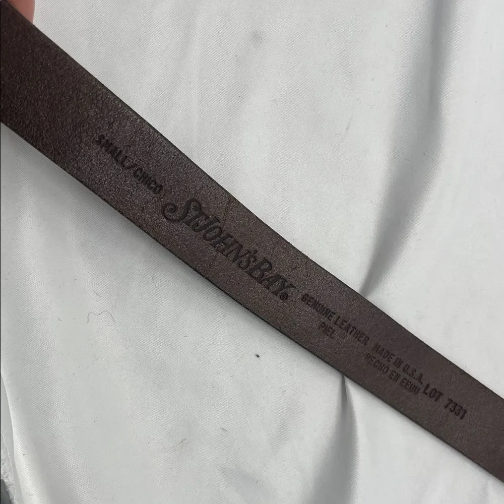 Vintage Leather St. Johns Bay Brown Belt with Circular Brass Buckle